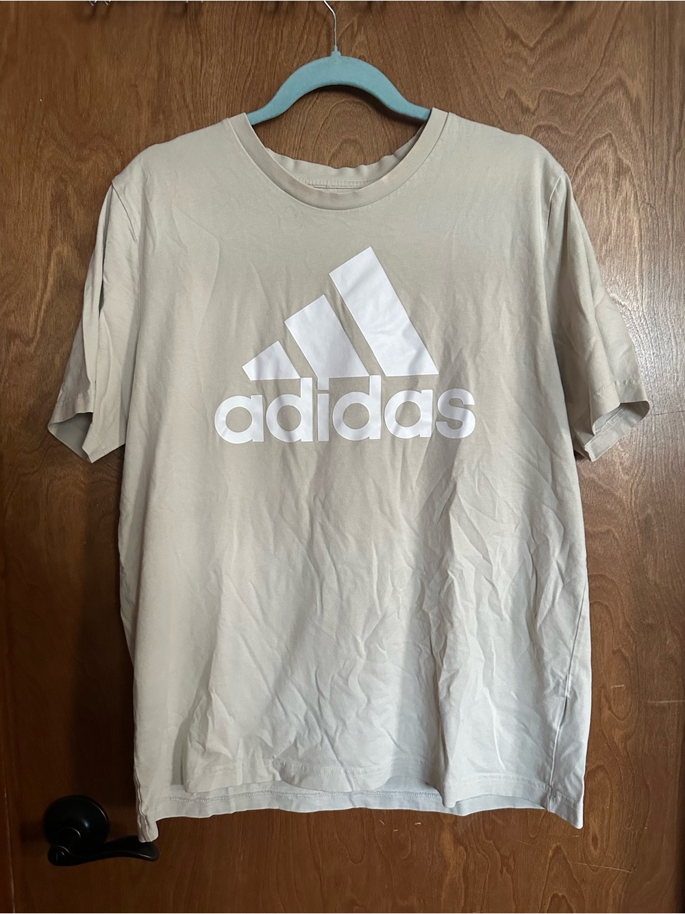 adidas Beige Short Sleeve Logo Tee with White Branding